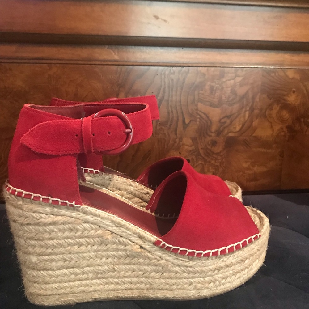 Marc  Fisher Alita wedge in red suede. Never worn.